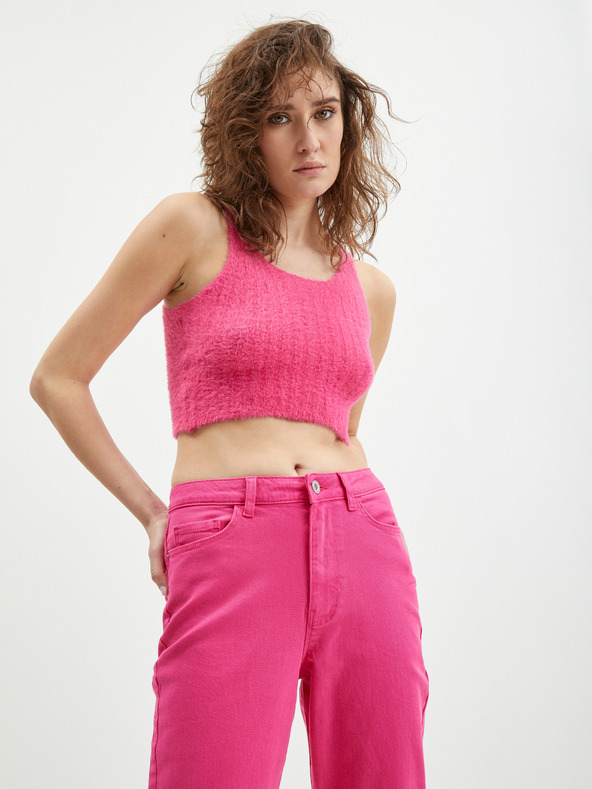 Pieces Tmavoružové dámske džínsy Mom Fit Pieces Kesia