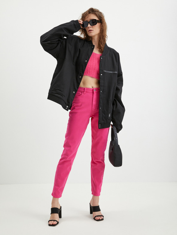 Pieces Tmavoružové dámske džínsy Mom Fit Pieces Kesia