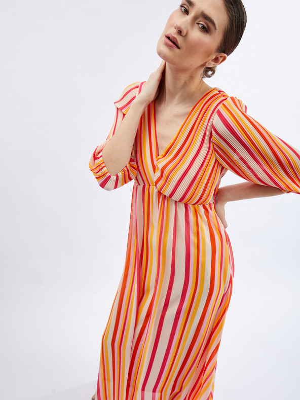 Orsay Ružovo-oranžové dámske pruhované maxi šaty ORSAY