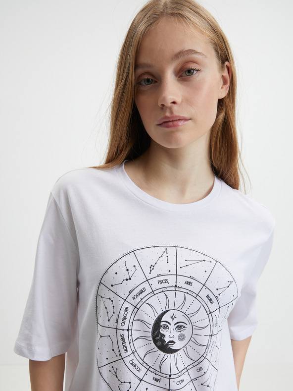 Noisy May Noisy May Zodiac Biele dámske predĺžené nadrozmerné tričko
