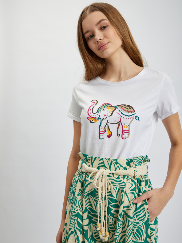 Orsay Krémové a zelené dámske vzorované šortky s plátnom ORSAY