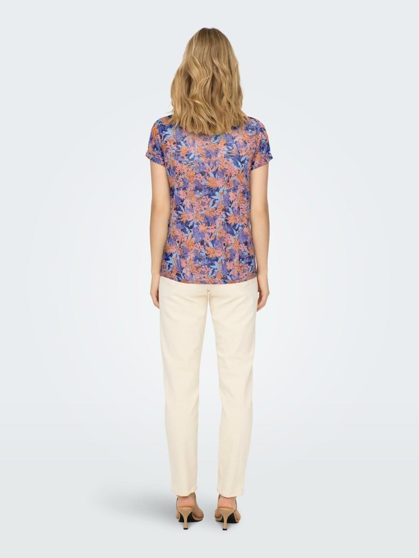 ONLY Oranžovo-modré kvetované tričko ONLY Rilla