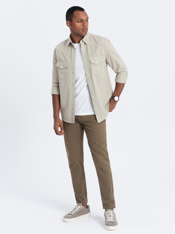 Ombre Clothing Khaki pánske chino nohavice Ombre Oblečenie