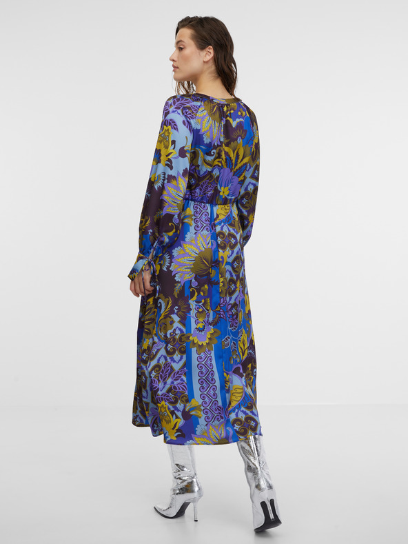 Orsay Modré dámske vzorované saténové midi šaty ORSAY