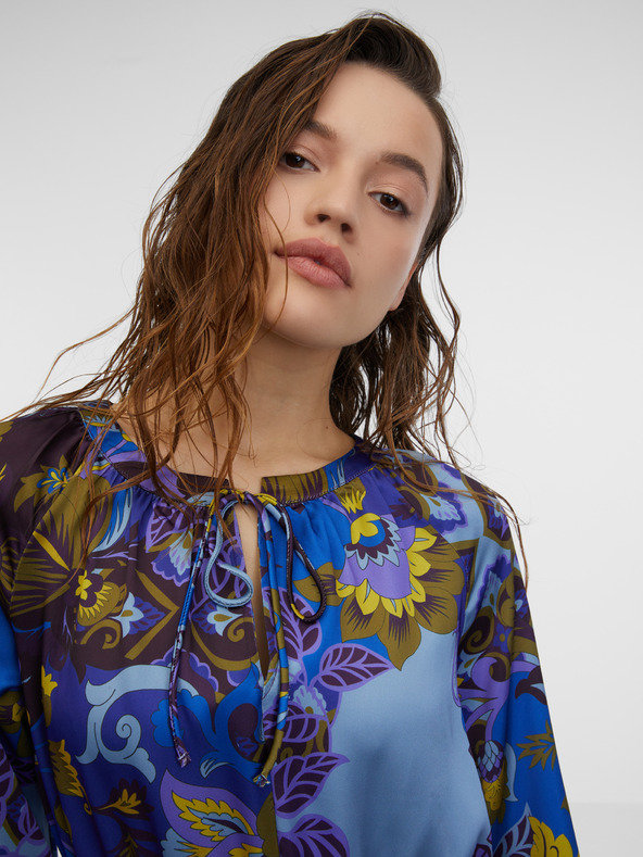 Orsay Modré dámske vzorované saténové midi šaty ORSAY