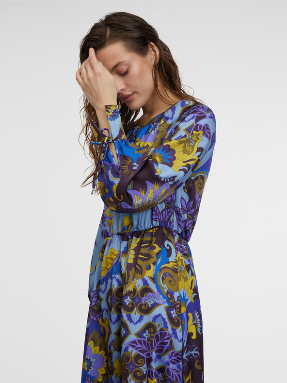 Orsay Modré dámske vzorované saténové midi šaty ORSAY