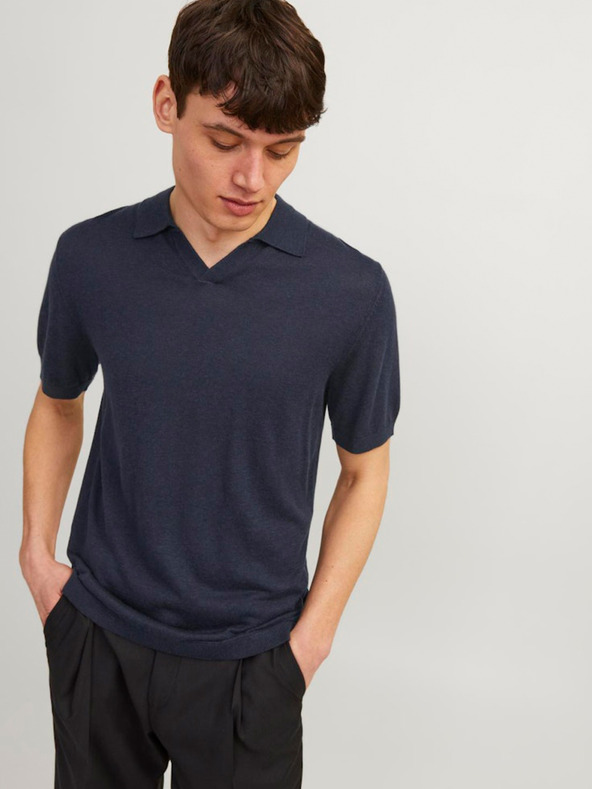 Jack & Jones Tmavomodrá pánska polokošeľa zo zmesi ľanu Jack & Jones Cigor