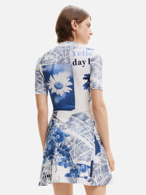 Desigual Modro-biele dámske vzorované šaty Desigual Clavelitos