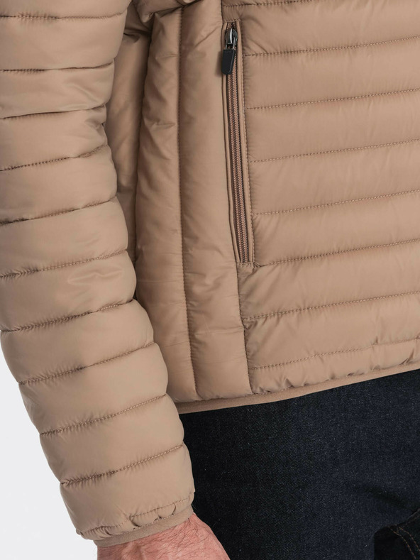 Ombre Clothing Béžová pánska ľahká prešívaná bunda Ombre Clothing