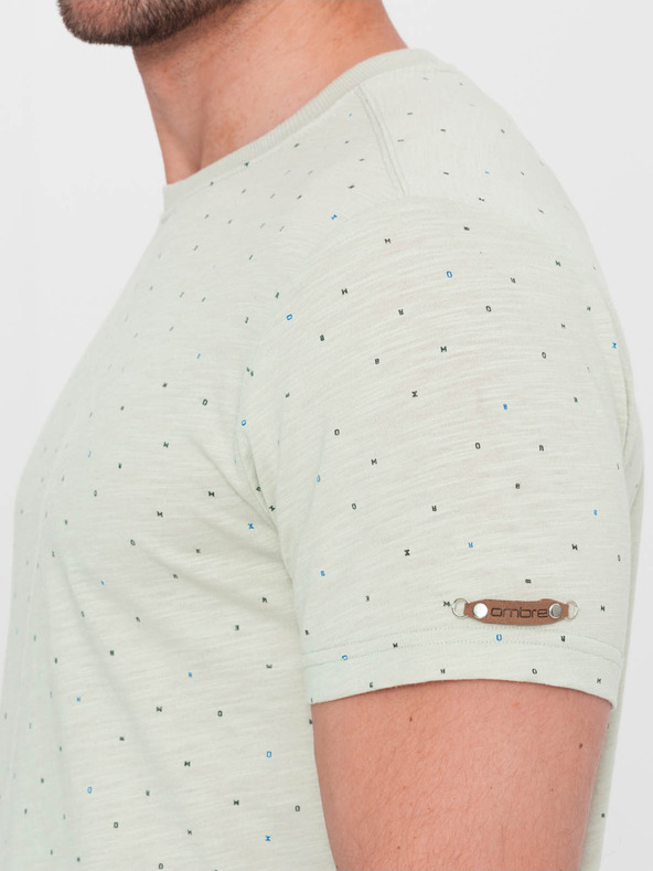 Ombre Clothing Svetlozelené pánske vzorované tričko Ombre Oblečenie