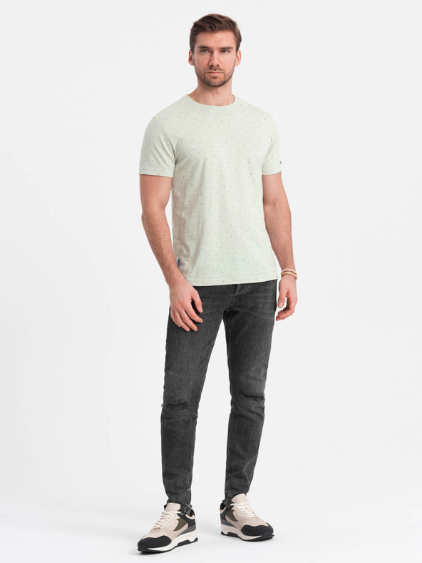 Ombre Clothing Svetlozelené pánske vzorované tričko Ombre Oblečenie