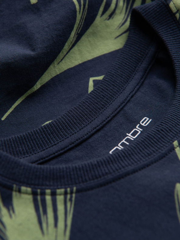Ombre Clothing Zeleno-modré pánske vzorované tričko Ombre Oblečenie