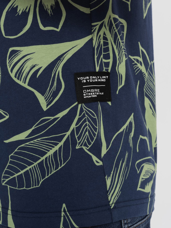 Ombre Clothing Zeleno-modré pánske vzorované tričko Ombre Oblečenie