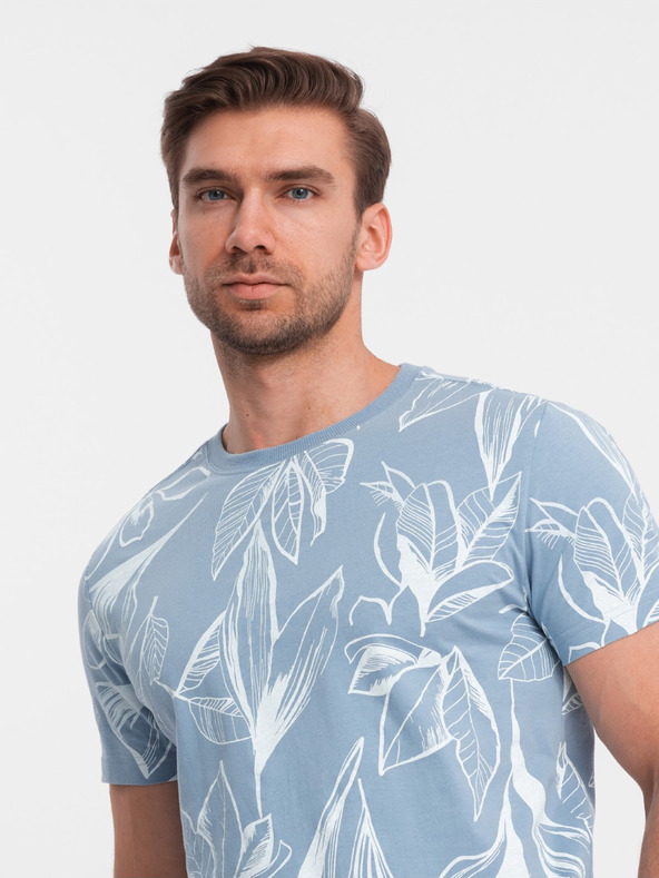 Ombre Clothing Svetlomodré pánske vzorované tričko Ombre Oblečenie