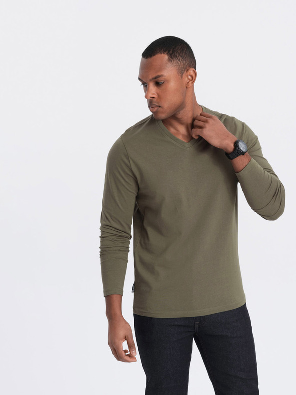 Ombre Clothing Khaki pánske základné tričko Ombre Clothing