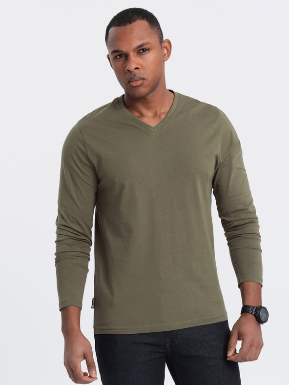 Ombre Clothing Khaki pánske základné tričko Ombre Clothing