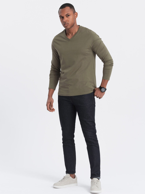 Ombre Clothing Khaki pánske základné tričko Ombre Clothing