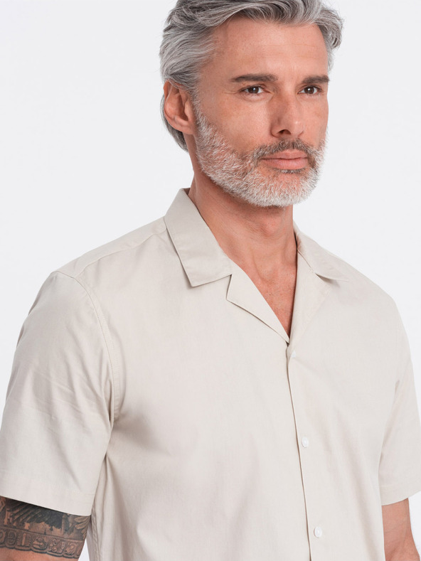 Ombre Clothing Krémové pánske tričko s krátkym rukávom Ombre Oblečenie