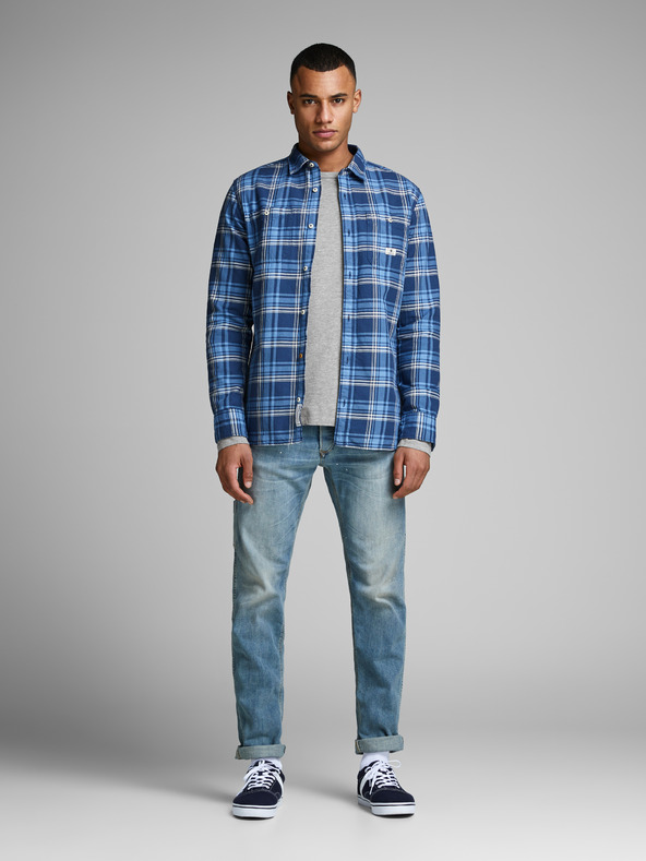 Jack & Jones Sivé pánske tričko s dlhým rukávom Jack & Jones Basic