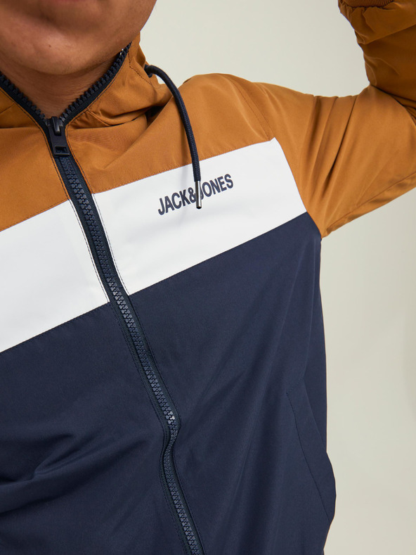 Jack & Jones Hnedomodrá pánska ľahká bunda Jack & Jones Rush s kapucňou