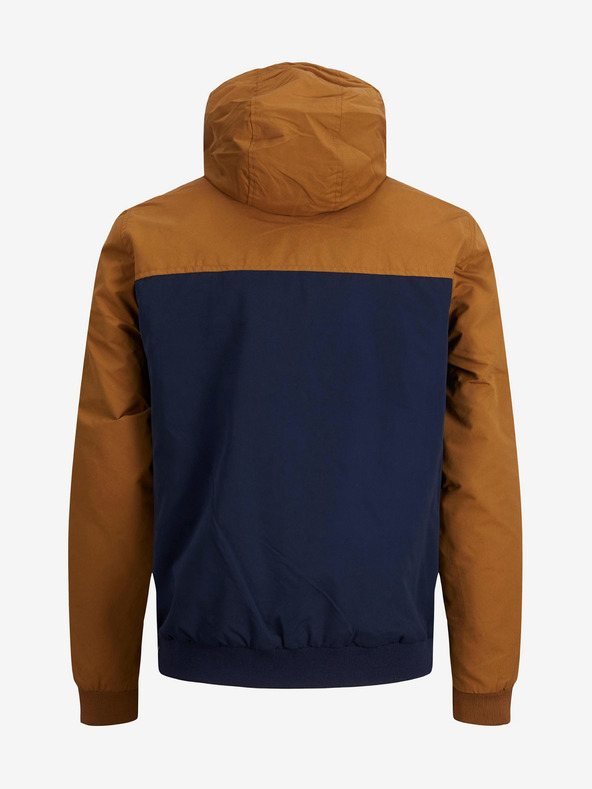 Jack & Jones Hnedomodrá pánska ľahká bunda Jack & Jones Rush s kapucňou