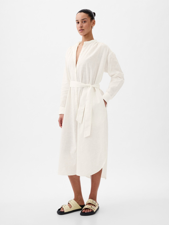 GAP Ľanové košeľové oversize šaty GAP
