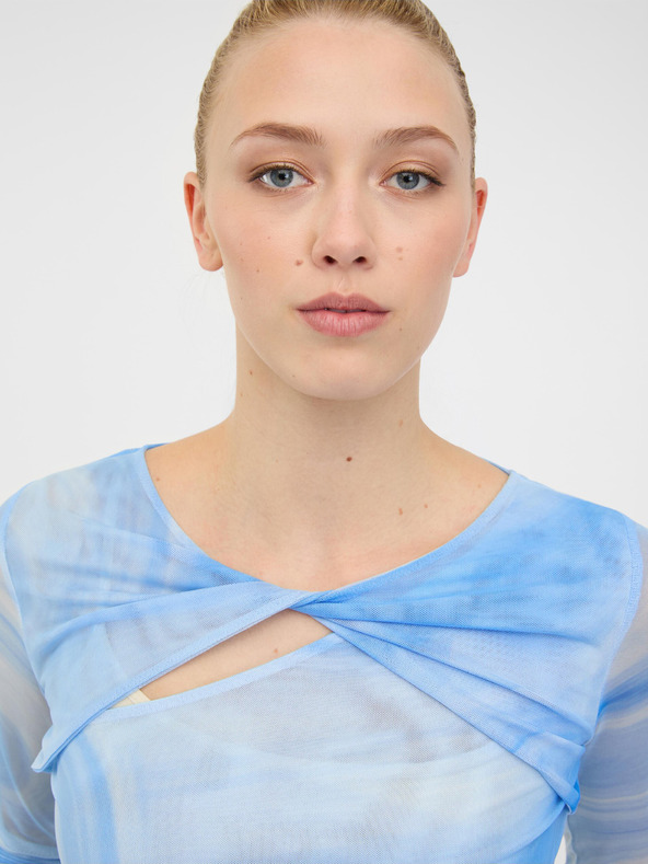 Orsay Modré dámske vzorované tričko s dlhým rukávom ORSAY