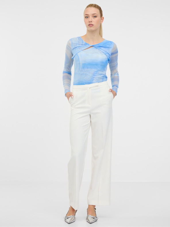 Orsay Modré dámske vzorované tričko s dlhým rukávom ORSAY