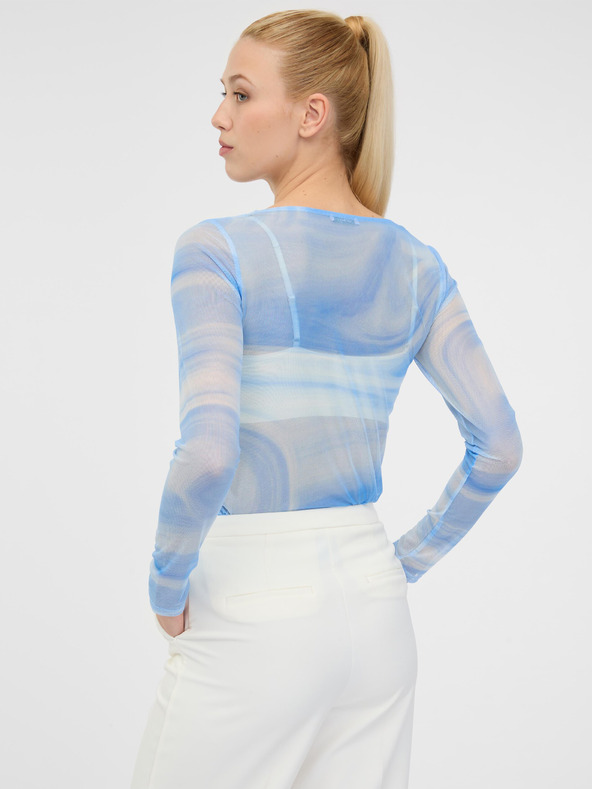 Orsay Modré dámske vzorované tričko s dlhým rukávom ORSAY