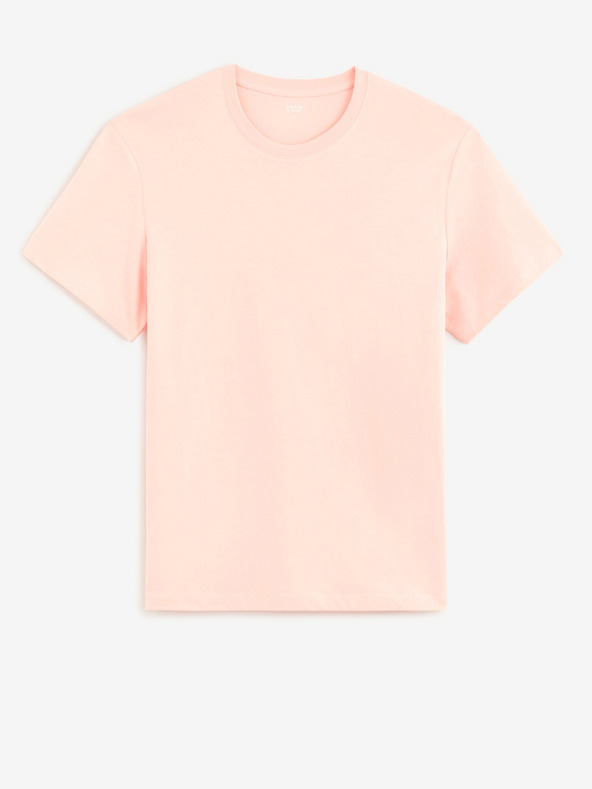 Celio Ružové pánske základné tričko Celio Tebase