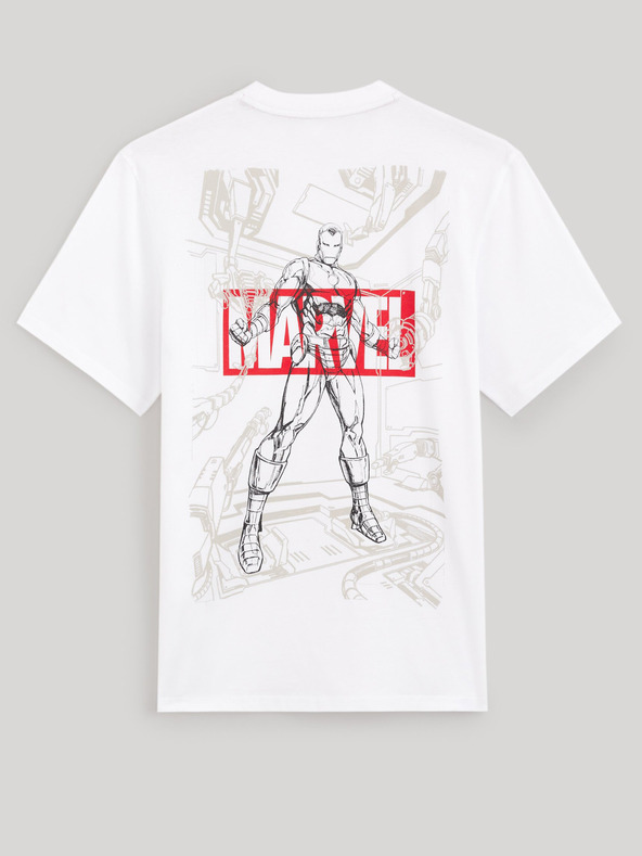 Celio Biele pánske tričko s potlačou Celio Marvel Iron Man
