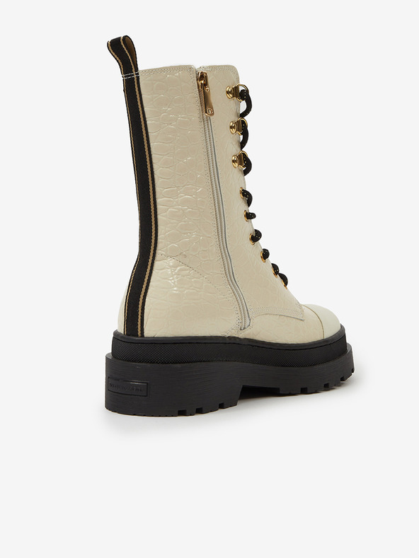 Scotch & Soda Krémové dámske kožené topánky Scotch & Soda Aubri Mid Boot Off Wht Croco