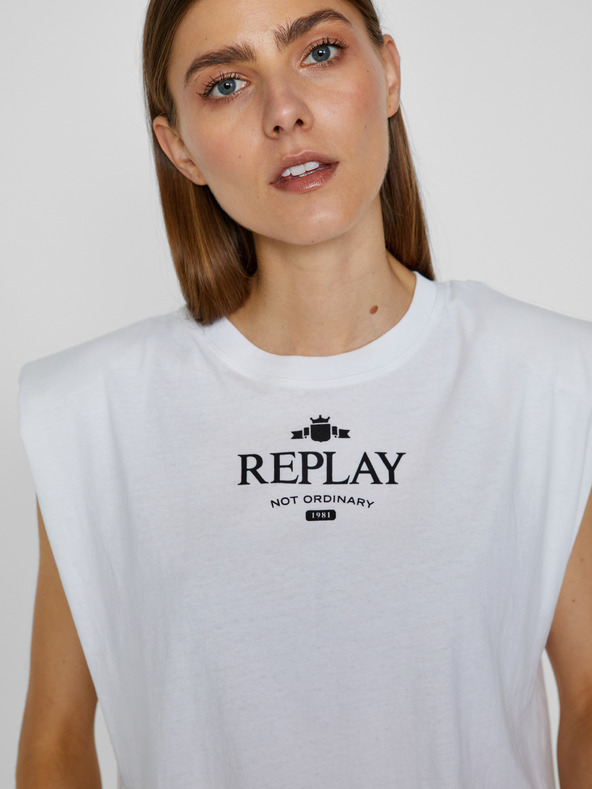 Replay Biele dámske tričko s potlačou Replay