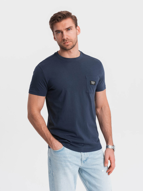 Ombre Clothing Tmavomodré pánske tričko s vreckom Ombre Clothing