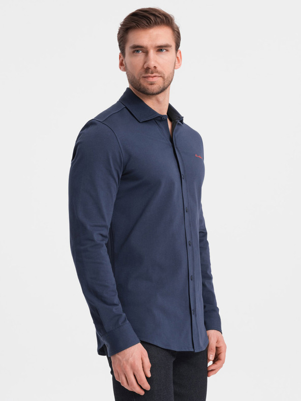 Ombre Clothing Modrá pánska džersejová košeľa Ombre Clothing