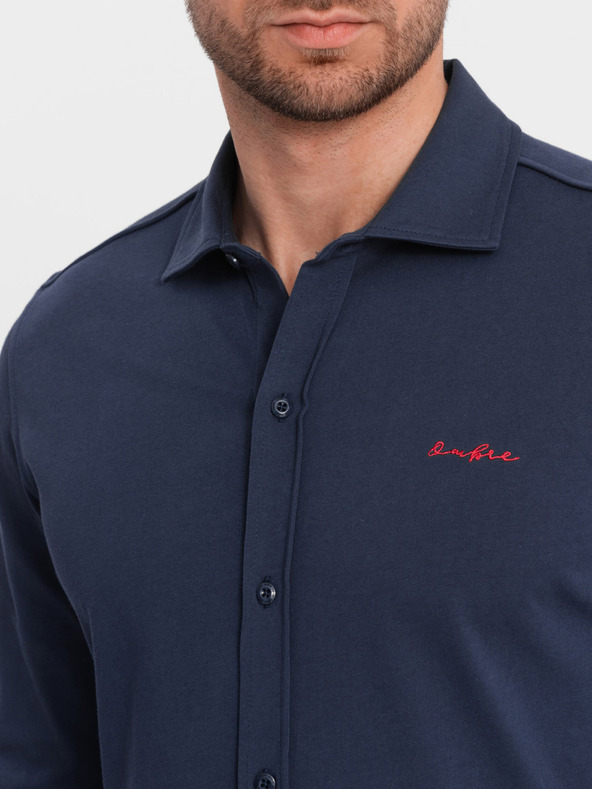 Ombre Clothing Modrá pánska džersejová košeľa Ombre Clothing