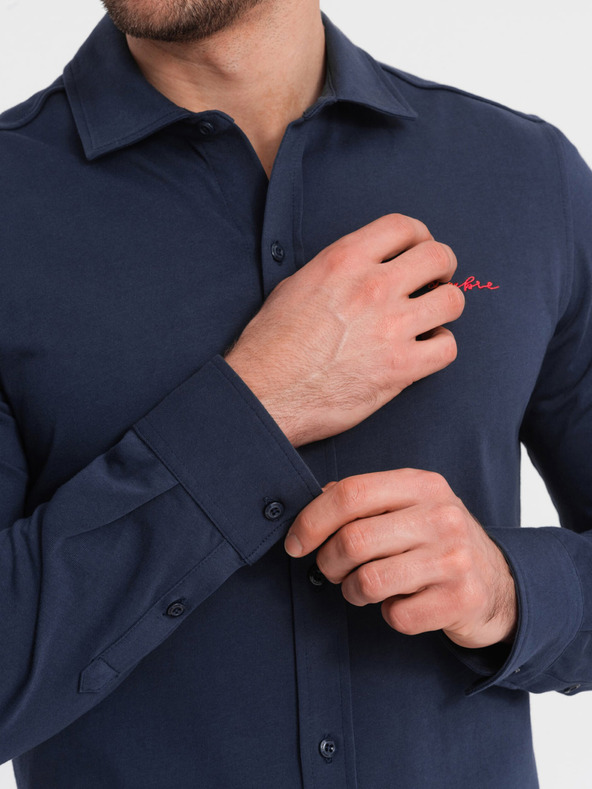 Ombre Clothing Modrá pánska džersejová košeľa Ombre Clothing