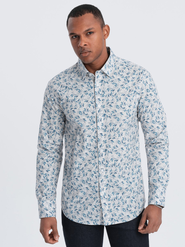 Ombre Clothing Šedá pánska vzorovaná košeľa Ombre Clothing