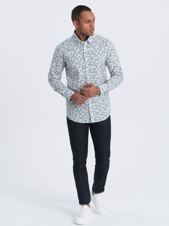 Ombre Clothing Šedá pánska vzorovaná košeľa Ombre Clothing