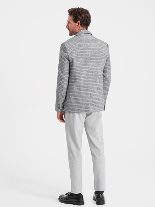 Ombre Clothing Šedá pánska károvaná bunda s prímesou vlny Ombre Oblečenie