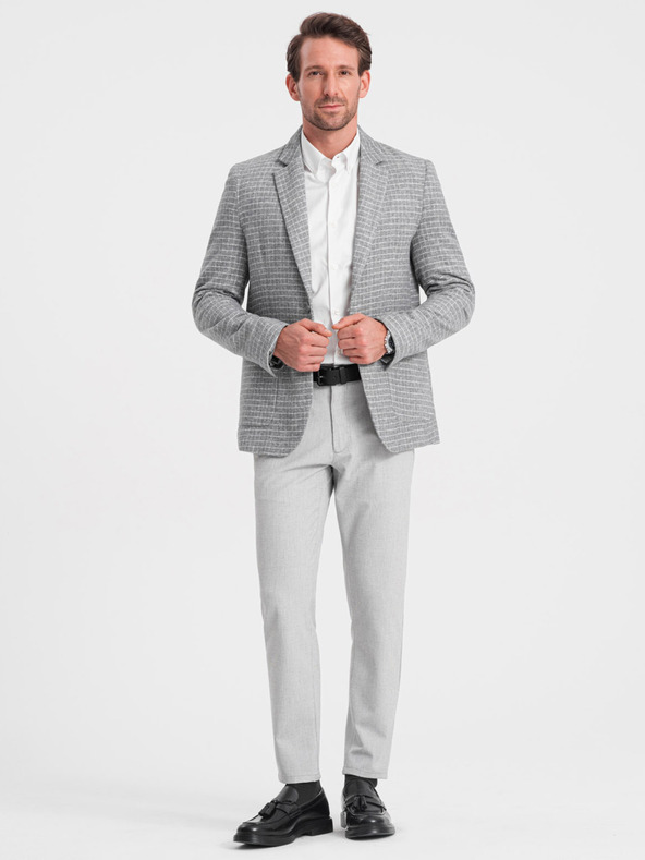 Ombre Clothing Šedá pánska károvaná bunda s prímesou vlny Ombre Oblečenie