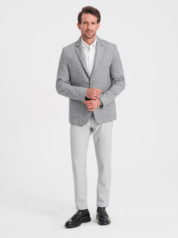 Ombre Clothing Šedá pánska károvaná bunda s prímesou vlny Ombre Oblečenie