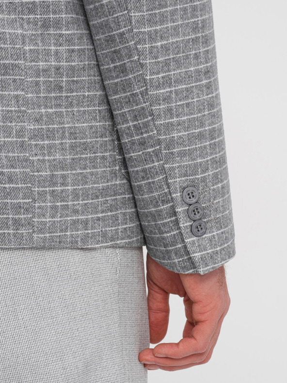 Ombre Clothing Šedá pánska károvaná bunda s prímesou vlny Ombre Oblečenie