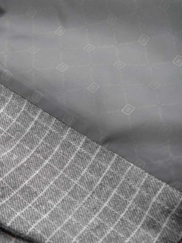 Ombre Clothing Šedá pánska károvaná bunda s prímesou vlny Ombre Oblečenie