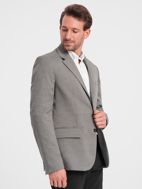 Ombre Clothing Šedé pánske sako v jemnej kocke Ombre Oblečenie