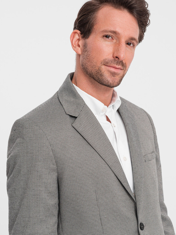 Ombre Clothing Šedé pánske sako v jemnej kocke Ombre Oblečenie
