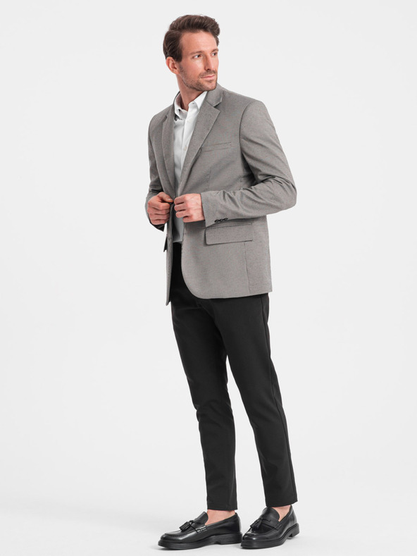 Ombre Clothing Šedé pánske sako v jemnej kocke Ombre Oblečenie