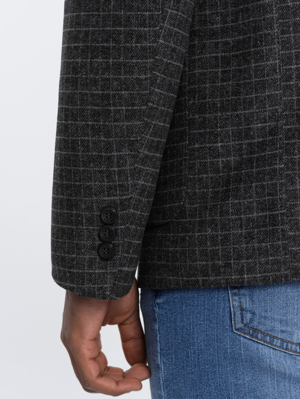Ombre Clothing Tmavošedé pánske kárované sako s prímesou vlny Ombre Clothing
