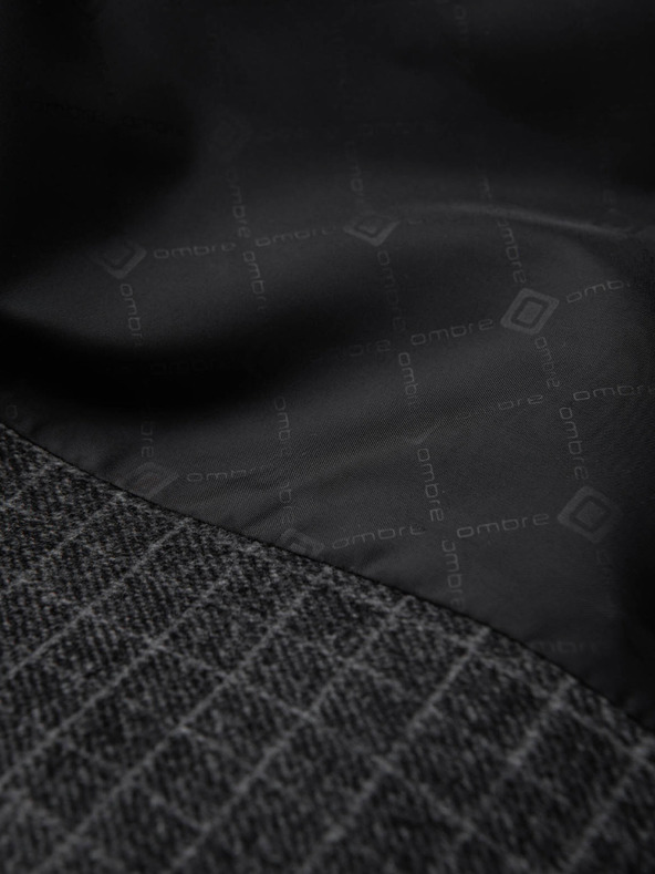 Ombre Clothing Tmavošedé pánske kárované sako s prímesou vlny Ombre Clothing