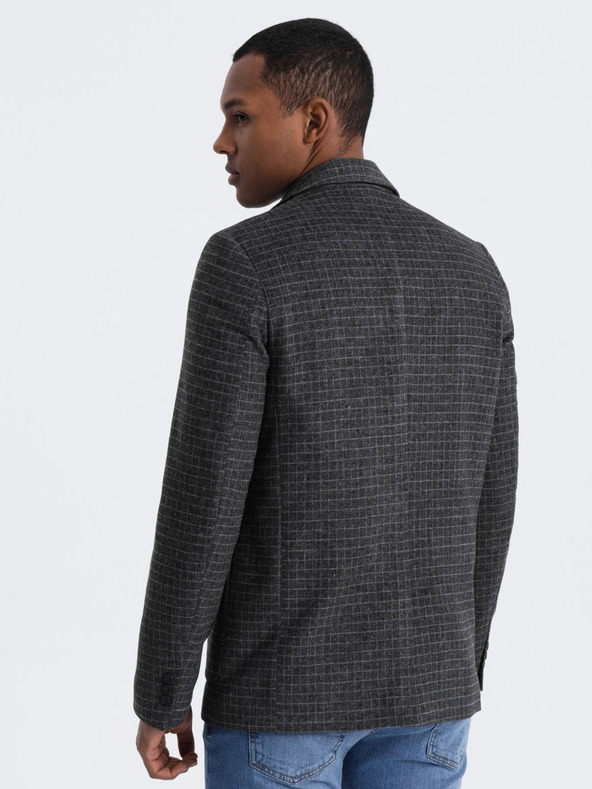 Ombre Clothing Tmavošedé pánske kárované sako s prímesou vlny Ombre Clothing